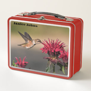 Hummingbird Red Flower Metal Lunch Box