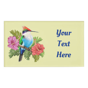 Hummingbird resting and Hibiscuses Name Tag