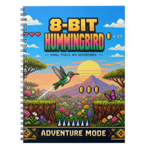 Hummingbird, Retro 8-Bit Pixel Art Notebook
