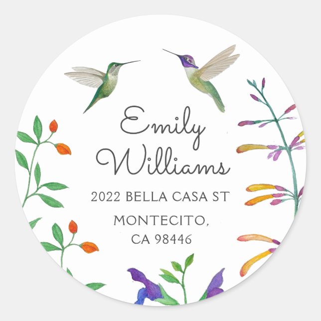 Hummingbird return address  classic round sticker (Front)