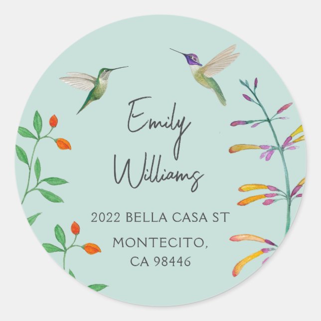 Hummingbird return address  classic round sticker (Front)