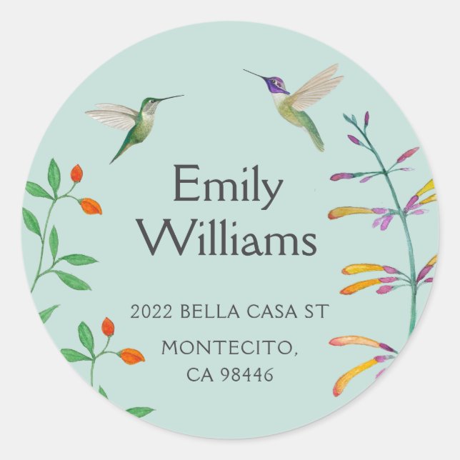 Hummingbird return address  classic round sticker (Front)