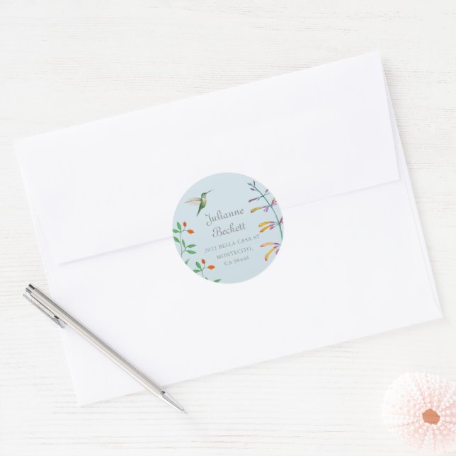 Hummingbird return address  classic round sticker (Envelope)