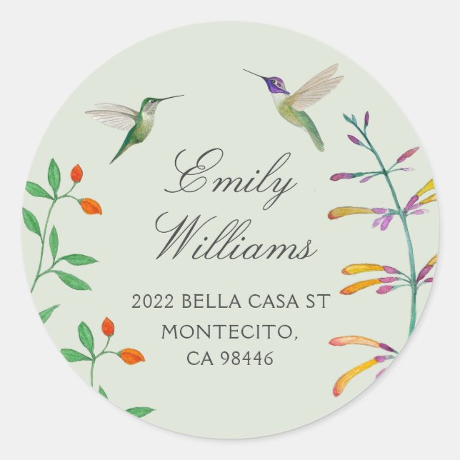 Hummingbird return address  classic round sticker (Front)
