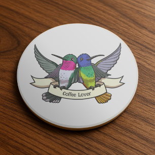 Hummingbird Ribbon Coffee Lover Custom Text Design Coaster