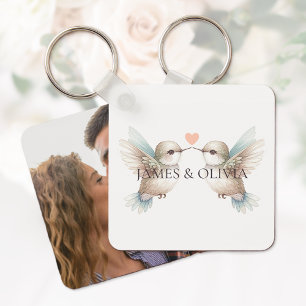 Hummingbird Romance Add Photo Name Keychain 