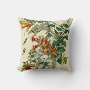 Hummingbird Ruby Throated Audubon Bird Throw Pillow