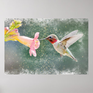 Hummingbird’s Nectar Glow Watercolor Poster