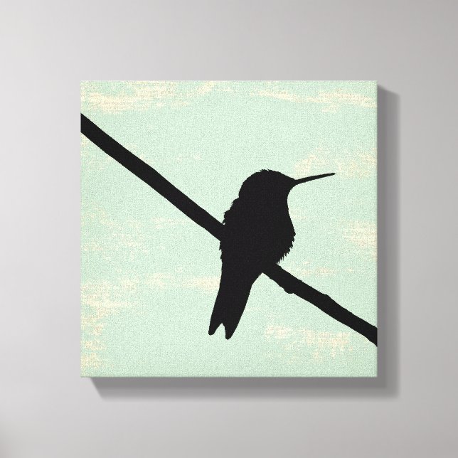 Hummingbird Silhouette on Blue Grunge Background Canvas Print (Front)