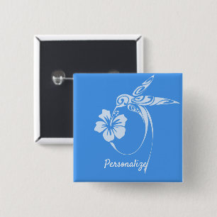 Hummingbird Simple & Elegant Blue & White 2 Inch Square Button