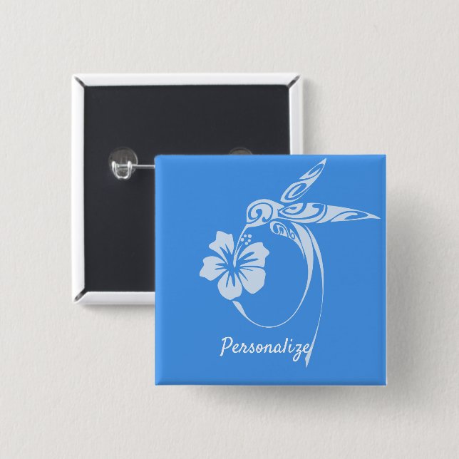 Hummingbird Simple & Elegant Blue & White 2 Inch Square Button (Front & Back)