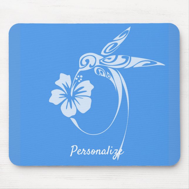 Hummingbird Simple & Elegant Blue & White Mouse Pad (Front)