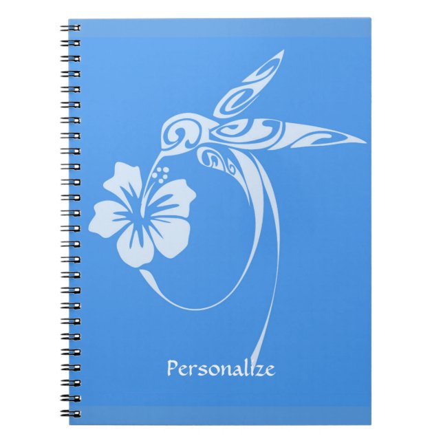 Hummingbird Simple & Elegant Blue & White Notebook (Front)