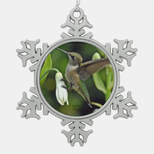 Hummingbird Snowflake Pewter Christmas Ornament