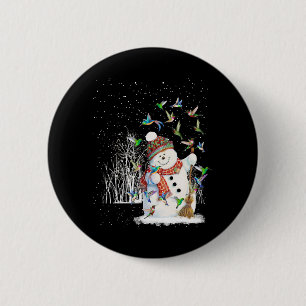 Hummingbird Snowman Merry Christmas 2 Inch Round Button