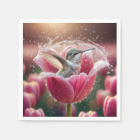 Hummingbird Splashing In a Tulip