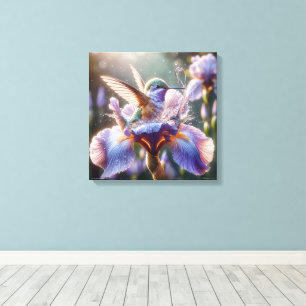 Hummingbird Splashing In An Iris  Canvas Print