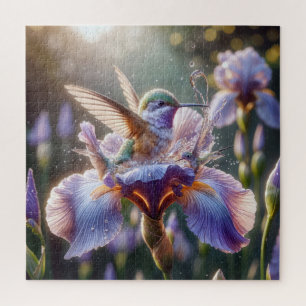 Hummingbird Splashing In An Iris  Jigsaw Puzzle