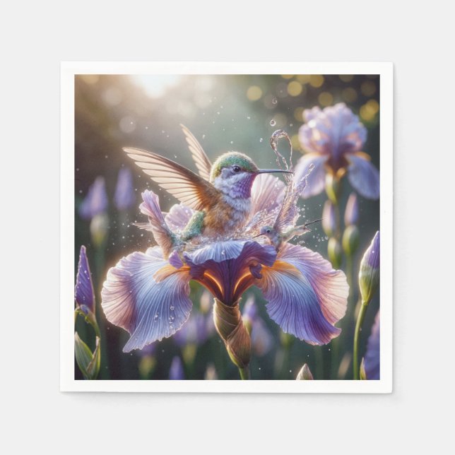 Hummingbird Splashing In An Iris  Napkin (Front)