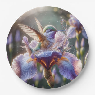 Hummingbird Splashing In An Iris  Paper Plate