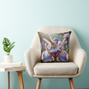 Hummingbird Splashing In An Iris  Throw Pillow