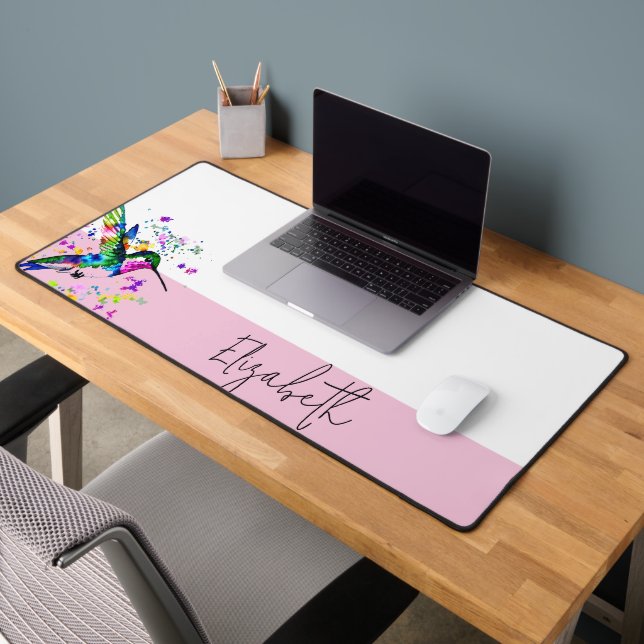 Hummingbird splatter personalized desk mat (Office 2)