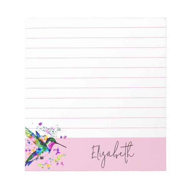 Hummingbird splatter personalized notepad (Front)