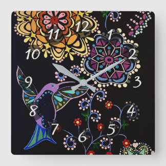 Hummingbird Square Wall Clock