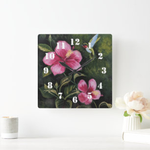 Hummingbird Square Wall Clock