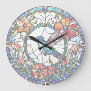 Hummingbird Stained Glass Bird Clock (no numbers)