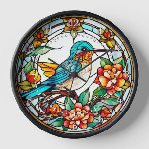 Hummingbird Stained Glass Style Wall Clock