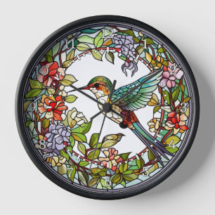 Hummingbird Stained Glass Style Wall Clock
