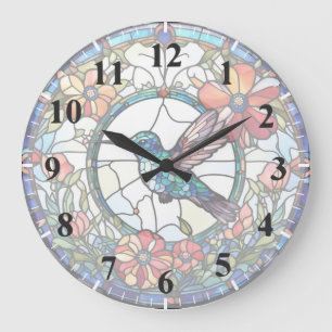 Hummingbird Stained Glass (with numbers) Bird Large Clock