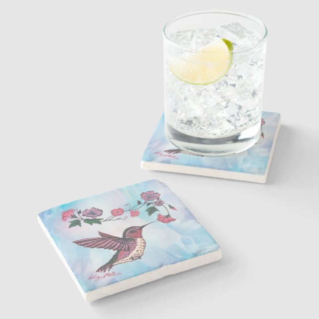 Hummingbird  stone coaster (Side)