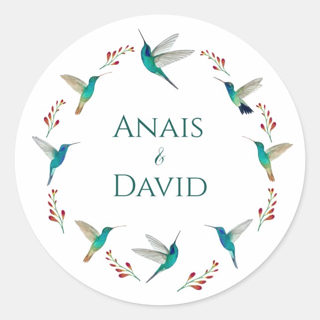 Hummingbird Summer Wedding Classic Round Sticker (Devant)
