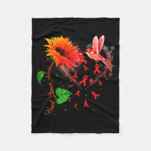 Hummingbird Sunflower & Red Ribbon Heart Disea Fleece Blanket