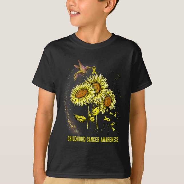 Hummingbird Sunflower Childhood Cancer Awareness  T-Shirt (Front)