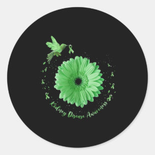 Hummingbird Sunflower Green Ribbon Kidney Disease Classic Round Sticker