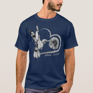 Hummingbird Sunflower Heart Grey Ribbon Aphasia Aw T-Shirt