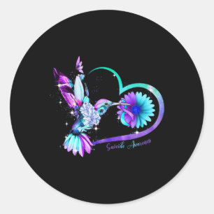 Hummingbird Sunflower Heart Purple Ribbon Suicide Classic Round Sticker