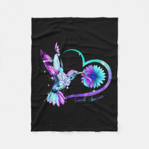 Hummingbird Sunflower Heart Purple Ribbon Suicide  Fleece Blanket