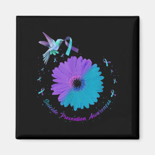 Hummingbird Sunflower Heart Purple Ribbon Suicide Magnet