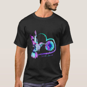 Hummingbird Sunflower Heart Purple Ribbon Suicide T-Shirt