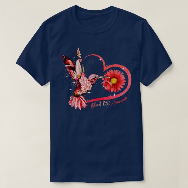Hummingbird Sunflower Heart Red Ribbon Blood Clot  T-Shirt (Design Front)