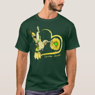 Hummingbird Sunflower Heart Yellow Ribbon Sarcoma  T-Shirt