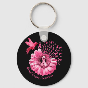 Hummingbird Sunflower Pink Breast Cancer Awareness Keychain