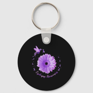 Hummingbird Sunflower Purple Ribbon Epilepsy Aware Keychain