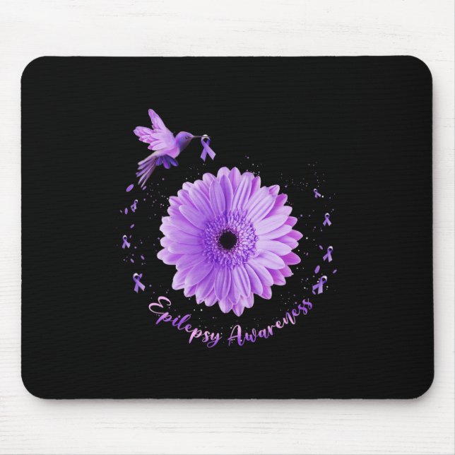 Hummingbird Sunflower Purple Ribbon Epilepsy Aware Mouse Pad (Front)