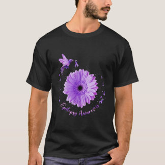 Hummingbird Sunflower Purple Ribbon Epilepsy Aware T-Shirt