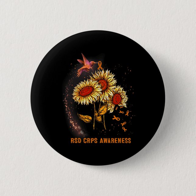 Hummingbird Sunflower Rsd Crps Awareness  2 Inch Round Button (Front)